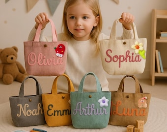 Bolsos de mano personalizados con nombre para niños, bolso de pana para niñas, bolso bordado para niños, bolso de viaje, regalo de Navidad