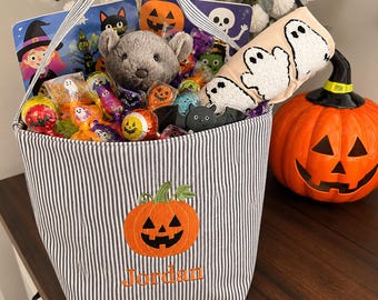 Panier d'Halloween en seersucker brodé | Accessoire photo costumé pour enfants
