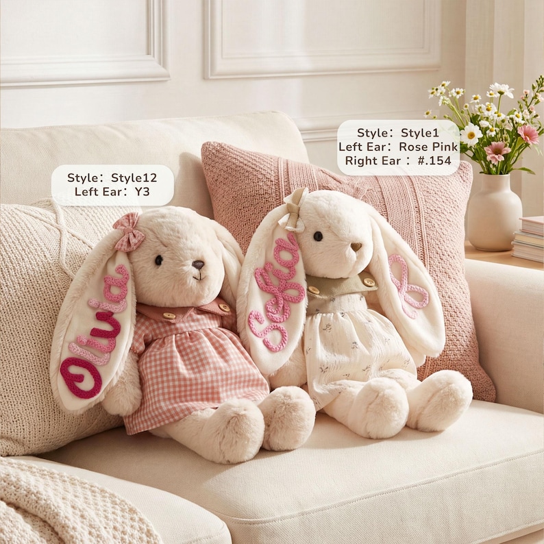 Plüschhase mit individuellem Namen | Erinnerungsgeschenk zur Geburt | Weiches Stoffkaninchen | Deko fürs Babyzimmer | Personalisiertes Babygeschenk Bild 2