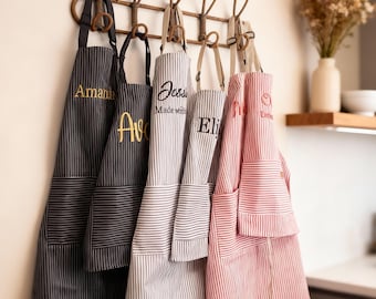Delantal personalizado para padres e hijos con bordado: delantal con nombre personalizado para hornear, cocinar o realizar proyectos artísticos. Un regalo ideal para pequeños creadores.
