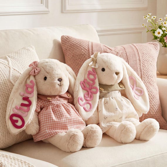 Custom Name Bunny Plush | Newborn Keepsake Gift | Soft Stuffed Rabbit | New Baby Nursery Decor | Personalized Baby Gift