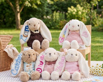 Name für Häschen Plüsch | Erster Geburtstag Andenken | Personalisierte Stoffkaninchen | Baby Mädchen Geschenk | Kleinkind Zimmer Dekor