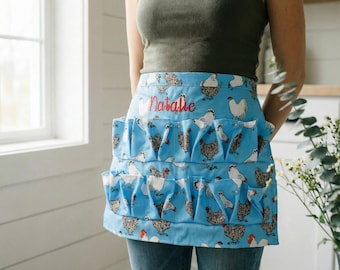 Gepersonaliseerde grappige schort | Halve schort geborduurd paasei verzamelen | Kinderschort voor paaseierenjacht | Paascadeaus voor peuters