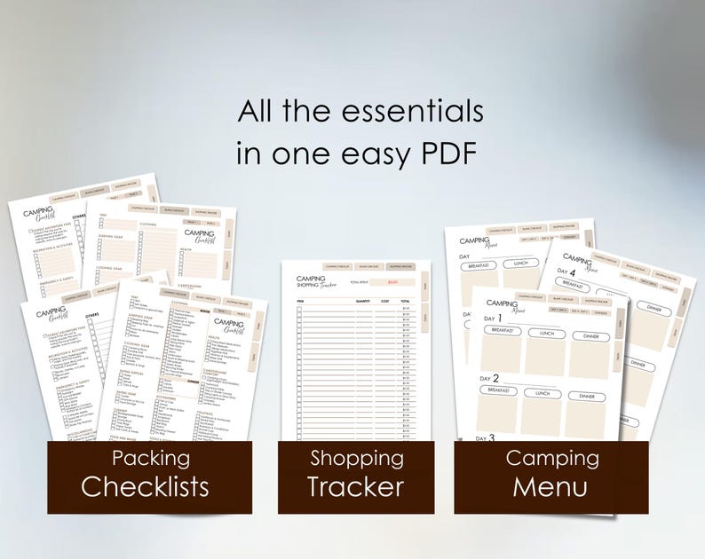 Camping Planner PDF: Fillable Checklist, Menu, Budget Tracker (Printable Format) image 3