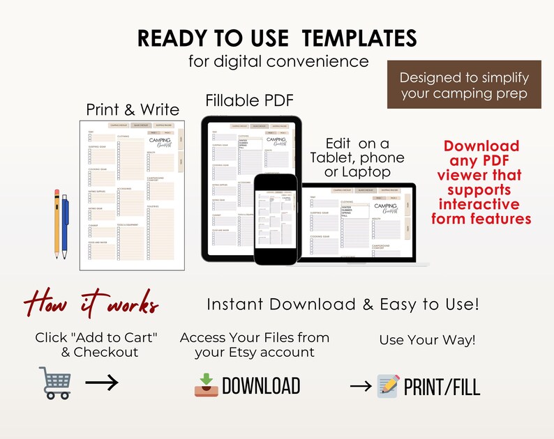 Camping Planner PDF: Fillable Checklist, Menu, Budget Tracker (Printable Format) image 14