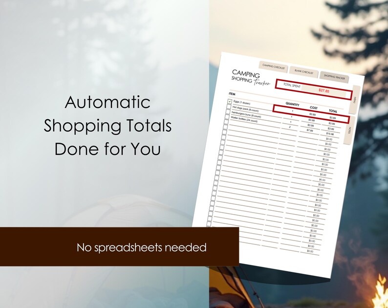 Camping Planner PDF: Fillable Checklist, Menu, Budget Tracker (Printable Format) image 7