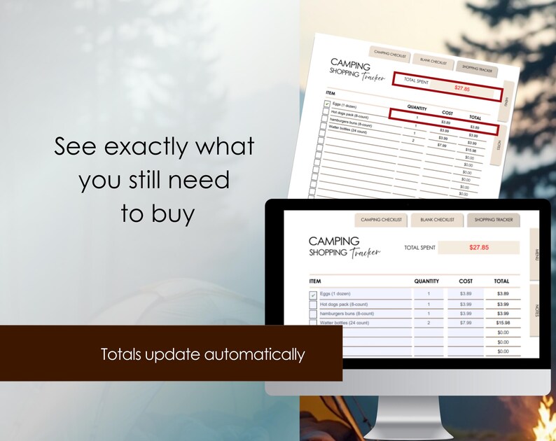 Camping Planner PDF: Fillable Checklist, Menu, Budget Tracker (Printable Format) image 6