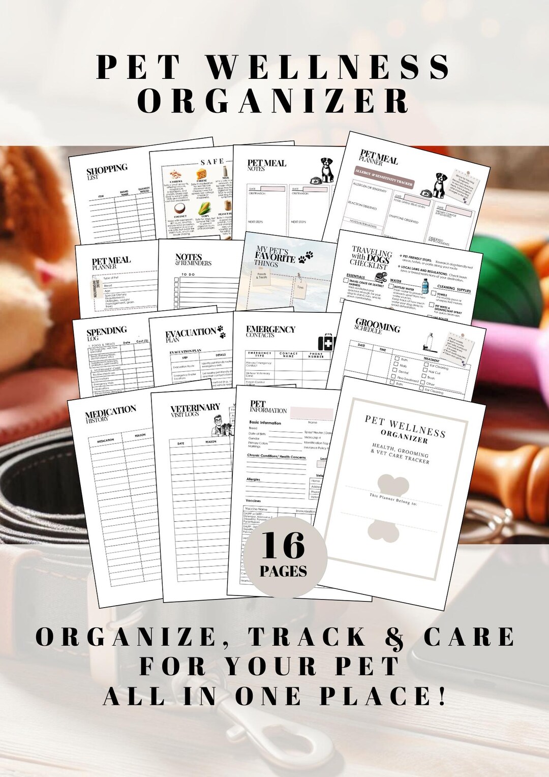 Pet Wellness Planner Digital and Printable Pet Care Tracker Vet Records ...
