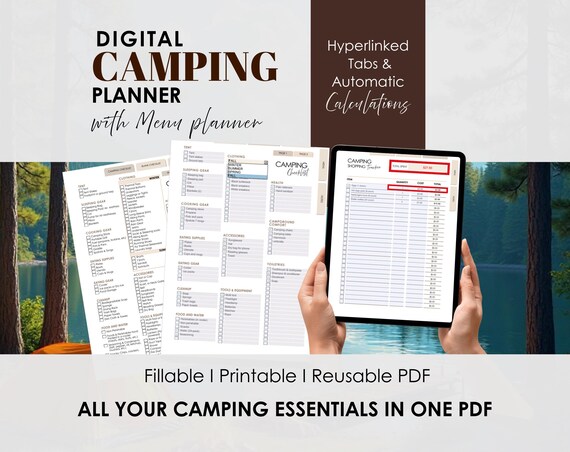 Camping Planner PDF: Fillable Checklist, Menu, Budget Tracker (Printable Format)