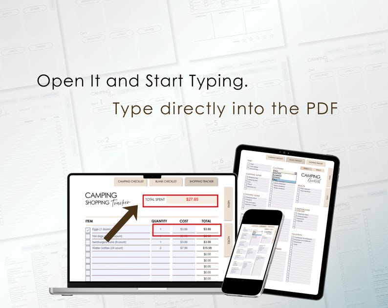 Camping Planner PDF: Fillable Checklist, Menu, Budget Tracker (Printable Format) image 13