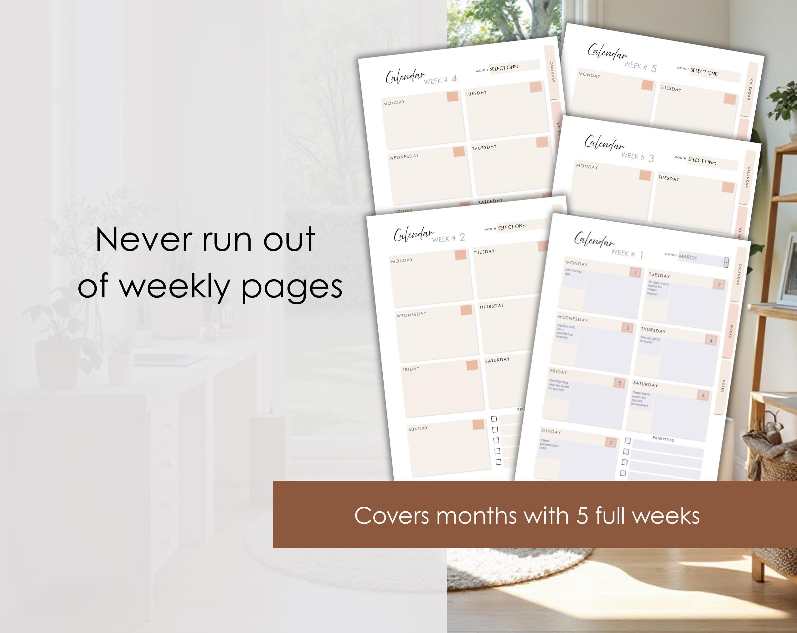 Digital Calendar.pdf Undated Digital Calendar PDF – Fillable Layout With Notes, Priorities ...