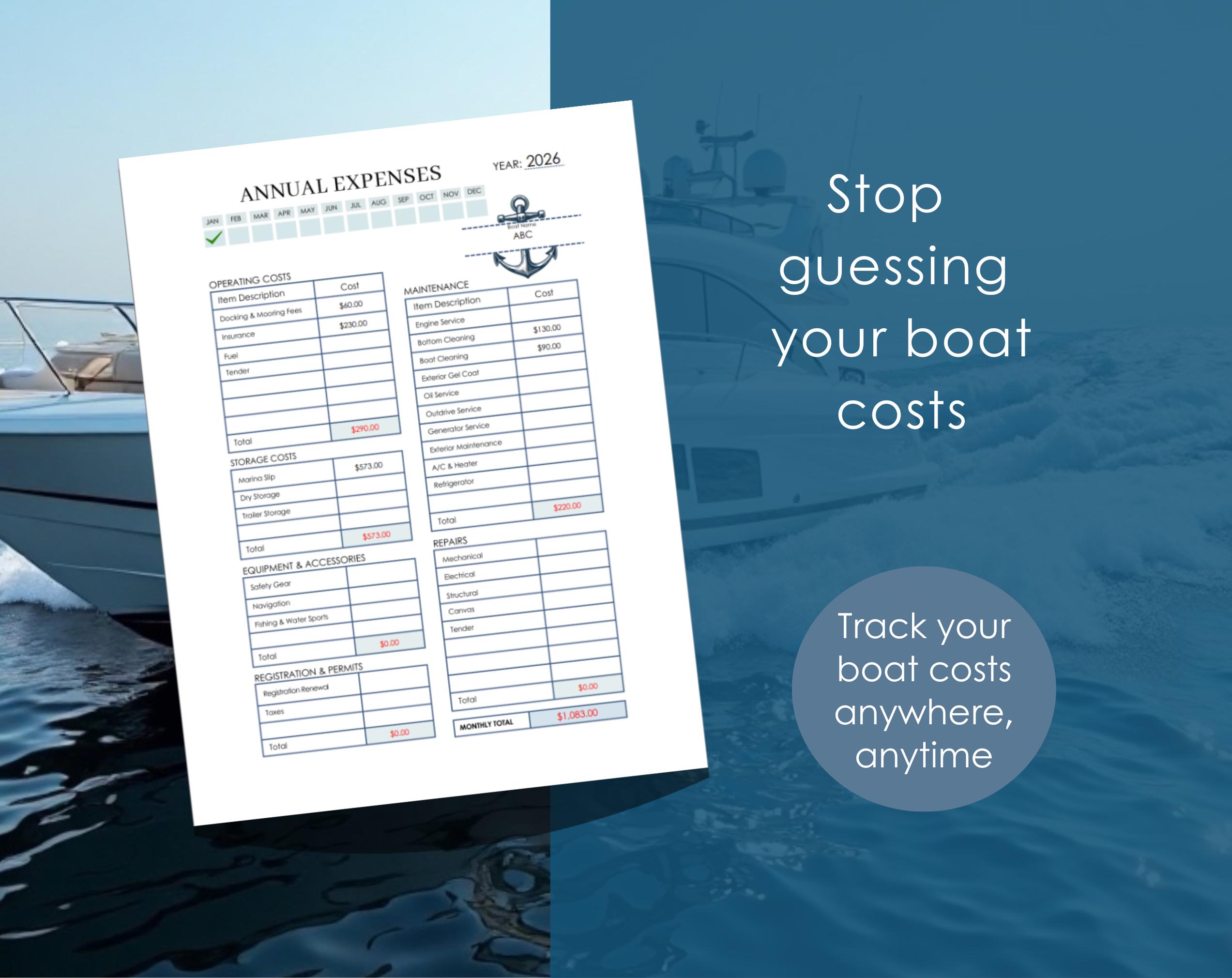 Boat Expense Tracker PDF: Fillable, Printable, Auto-calculating - Etsy