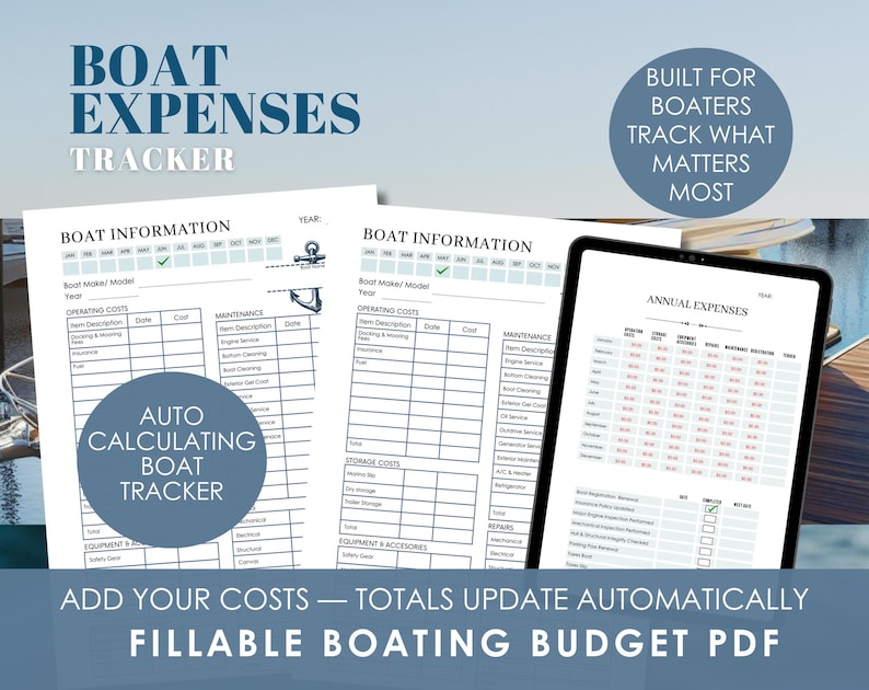 Boat Expense Tracker PDF: Fillable, Printable, Auto-calculating - Etsy
