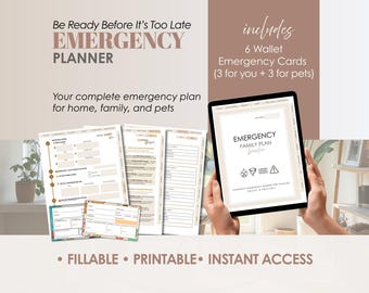 Family Emergency Planner Fillable Printable PDF With Wallet Cards