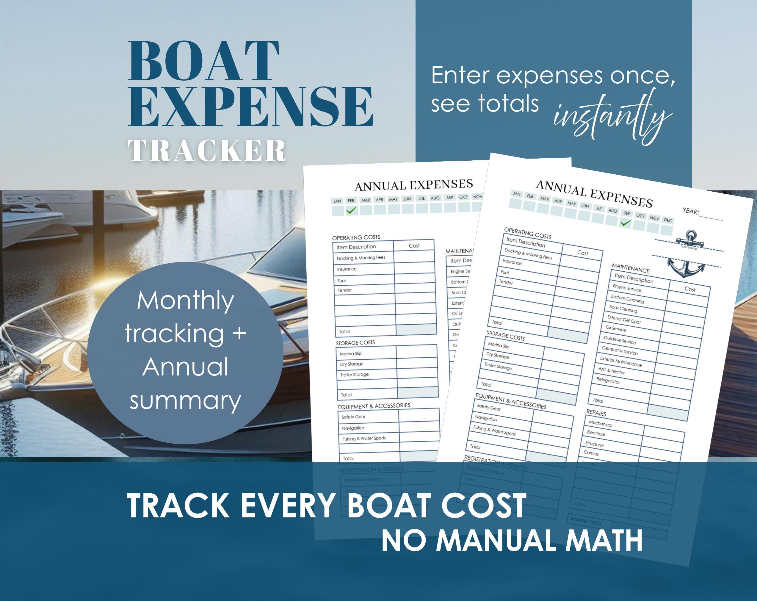 Boat Expense Tracker PDF: Fillable, Printable, Auto-calculating - Etsy