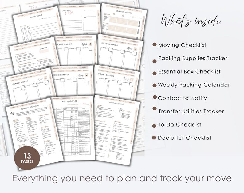Moving Planner and Checklist With Auto Totals Packing Calendar Box ...
