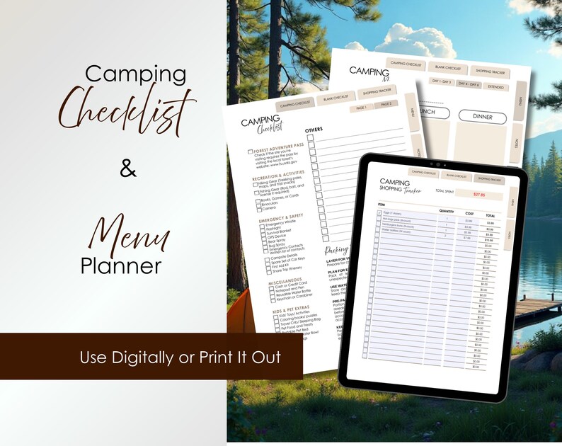 Camping Planner PDF: Fillable Checklist, Menu, Budget Tracker (Printable Format) image 4