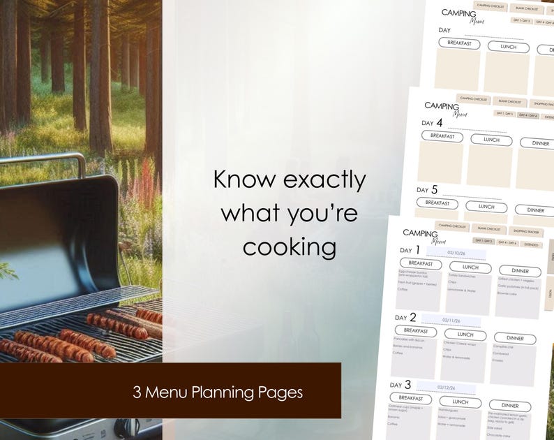 Camping Planner PDF: Fillable Checklist, Menu, Budget Tracker (Printable Format) image 8