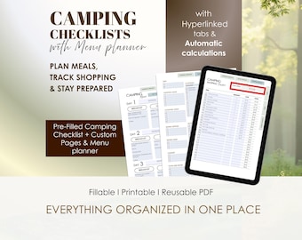 Camping Planner Printable PDF, Fillable Checklist, Meal Planner, Trip Log, Budget Tracker