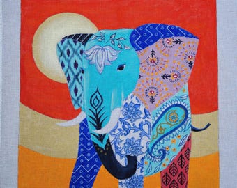 Elephant, VS Designs, 18 mesh, design size 14x13.75in, canvas size 18x18in