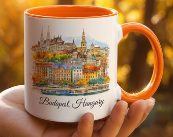 Caneca personalizada de Budapeste, Hungria, caneca de café com nome personalizado, presente de viagem pela Europa, lembrança com o horizonte do Parlamento, presente de aniversário para viajantes.
