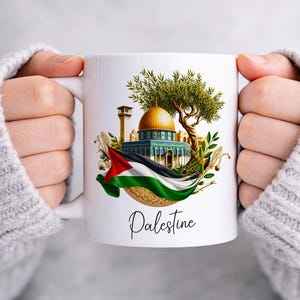 Custom Palestine Travel Mug, Personalized Jerusalem Landmark Watercolor Design, Meaningful Travel Gift, Palestinian Flag, Free Palestine