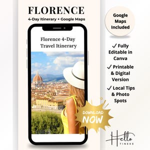 Florence 4-Day Travel Itinerary Printable – Italy Trip Guide with Google Maps, Renaissance Sights, Local Food Spots & Hidden Gems