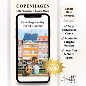 Itinéraire de voyage de 4 jours à Copenhague (à imprimer) – Planificateur de séjour avec Google Maps, sites incontournables, cafés et bons plans locaux – Guide numérique