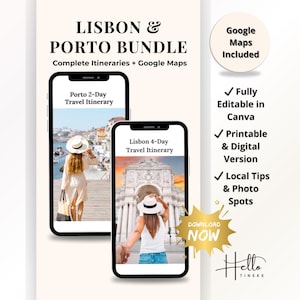 Lisbon & Porto Travel Itinerary Bundle – Printable Portugal Trip Planner with Google Maps, City Routes, Scenic Stops and Hidden Gems