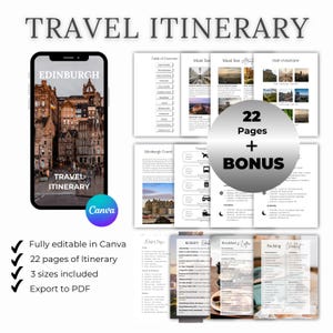Itinerario de viaje de 3 días por Edimburgo + Consejos para ahorrar | Plantilla editable de Canva | Explora la capital de Escocia + Guía gastronómica