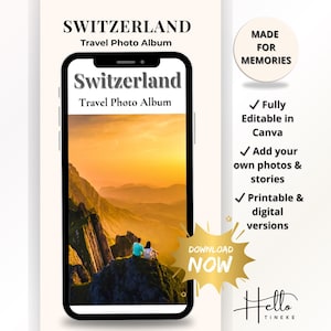 Switzerland Travel Photo Album – Printable Memory Book & Digital Scrapbook Template for Alpine Adventures, Lakes, Cities and Vacation Photos