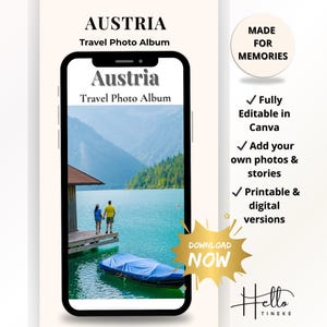 Austria Travel Photo Album – Printable Memory Book & Digital Scrapbook Template for Vacation Photos, Alpine Landscapes and City Trips