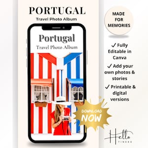 Portugal Travel Photo Album – Printable Scrapbook Template for Lisbon, Porto and Algarve Vacation Photos and Memories – Digital Memory Book