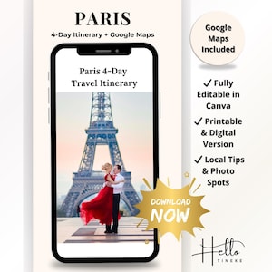 Itinerario de viaje de 4 días por París imprimible: planificador de viaje con Google Maps, cafeterías, museos, atracciones principales y consejos locales – Guía digital