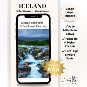 Iceland 5-Day Road Trip Planner – Printable Travel Itinerary with Google Maps, Waterfalls, Hidden Gems, Scenic Drives – Digital Travel Guide