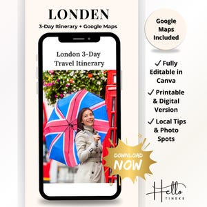 London 3-Day Trip Planner PDF – Printable Travel Itinerary with Google Maps, Must-See Attractions, Hidden Gems and Food Recommendations