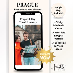 Prague 3-Day Travel Itinerary Printable – Digital Trip Planner with Google Maps, Old Town Highlights, Castles, Food Spots & Hidden Gems