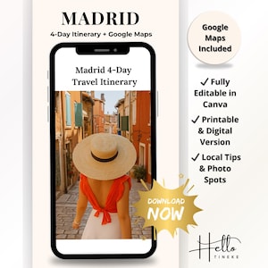 Itinéraire de voyage à Madrid à imprimer – Planificateur de séjour de 4 jours avec Google Maps, bars à tapas, musées, sites incontournables, conseils locaux et trésors cachés