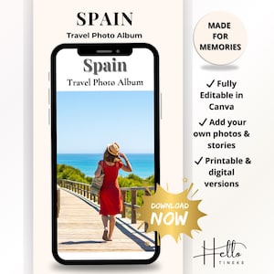Spain Travel Photo Album – Printable Scrapbook Template for Barcelona, Madrid and Seville Vacation Photos and Memories – Digital Memory Book