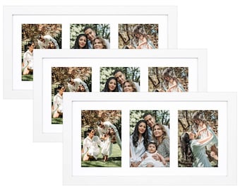 9x18 Wood Frame - White Mat for Three 5x7 Pictures - Sawtooth Hangers- Swivel Tabs - Wall Mounting - Landscape/Portrait, Personalized touch