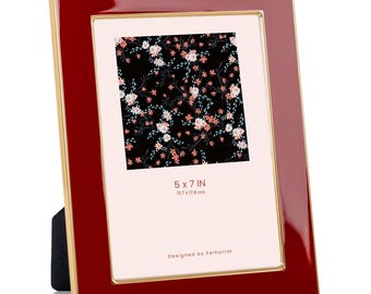 Photo Frame, Enamel Frame with Gold Metal Edge, HD Tempered Glass Picture Frame, Personalized touch