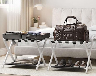 Luggage Rack, Folding Luggage Rack for Guest Room, Bamboo Suitcase Stand Holds up to 131 lb, Luggage Stand with Storage, Personalized touch