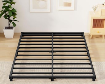 4 Inch Bed Frames Size Low Profile Metal Platform Bed Frame Heavy Duty Steel Slat Support, No Box Spring Needed, Easy A, Personalized touch