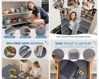 Drawer Liners, Kitchen Shelf Liners Non-Adhesive Cabinet Mats Cupboard Protector EVA Plastic Lining Waterproof Washable, Personalized touch