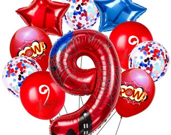 Cartoon Hero 40 Inch Red and Blue Spider Theme Number Foil Birthday Decoration Balloons, Cartoon Party Birthday Supplie, Personalized touch