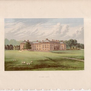 H. 1880 ENGLISCHES MANOR Druck • antiker Druck • Architektur Druck • Holme Lacy Haus • Landhaus in Herefordshire, England
