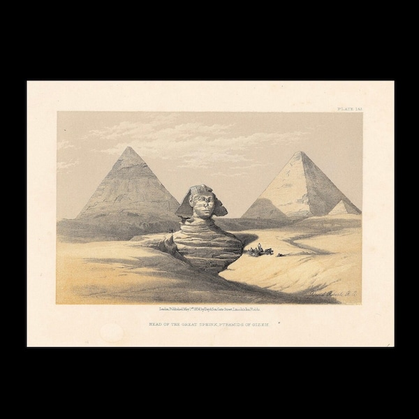 THE SPHINX & PYRAMIDS print c. 1856 • original antique print • Egyptian print • ancient Egypt • The Great Sphinx of Giza David Roberts