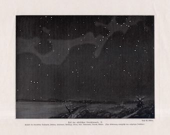 c. 1900 ESTRELLAS • CIELO DEL NORTE litografía - original antigua impresión astronómica - Grabado de constelaciones - mapa celeste - impresión de estrellas