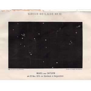 c. 1876 MARS & SATURN CONJUNCTION print • original antique print • astronomy print • Planets print • Solar System • celestial • galaxy print