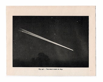 c. 1959 FAMOUS COMET lithograph - original vintage print - celestial • astronomy print • comet heat, comet tail • The Great Comet of 1843